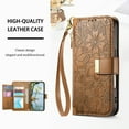 thumbnail image 4 of Floral Embossed Zipper Wallet Case for Samsung Galaxy A16 5G/4G, Soft TPU and PU Leather with Lanyard & Card Slots & Kickstand & Magnetic Clasp, Shockproof Drop Protective Rugged Case Cover, Brown, 4 of 13