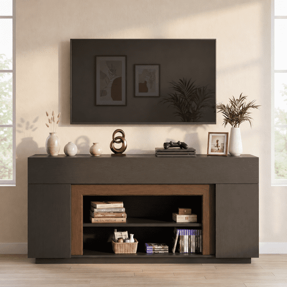 Lacoo 70-Inch TV Stand for 55-80 Inch TVs, Modern Entertainment Center with Storage Cabinets and Adjustable Shelves, Media Console for Living Room, Black