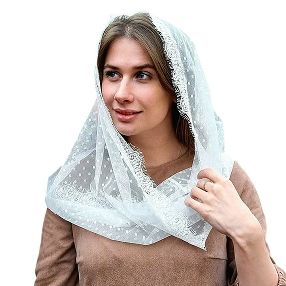 Acahhotxx bride veil, Elegant Russian Veil Lace Mantilla Veil for Catholic Vintage Sheer Head Covering Wedding Bridal Veil Headscarf