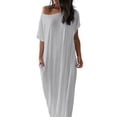 thumbnail image 3 of Bmawag Dresses for Women Plus Size Crew Neck Solid Color Short Sleeve Summer Casual Comfortable Beach Vacation Maxi Dress, 3 of 6