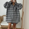 thumbnail image 5 of UVEASISHA Plaid Shirts for Women Lantern Long Sleeve Loose Shacket Casual Button Down Lapel Shirt Jackets with Pocket 2025 Fashion Fall Clothes Today Sales,Black,XL, 5 of 9