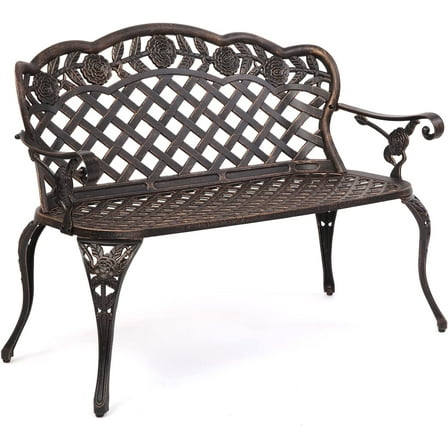 HUANG 42.5" Metal Rose Loveseat Garden Bench, Cast Iron Frame