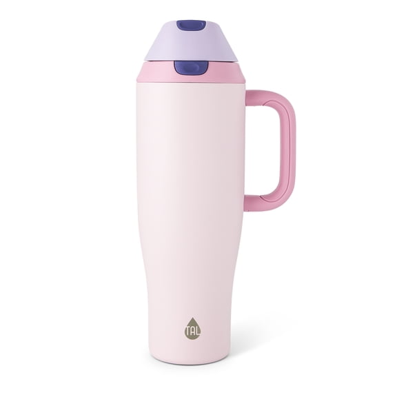 TAL 40oz Stainless Steel 2-in-1 Straw and Chug Tumbler with Push Lid and Handle, Light Pink