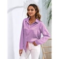 thumbnail image 4 of Blusas de Satén para Mujer, Camisas de Seda con Botones, Blusas Informales de Larga para Negocios Violeta L, 4 of 7