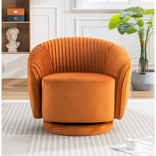 Silla de barril giratorio de terciopelo de 366 grados, sillón moderno de acento plisado con base resistente y cojín acolchado grueso