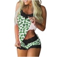 thumbnail image 2 of Blmnix 2 Piece Pajama Set St. Patrick Sleepwear Sets Tops Green Short Lace Neckline Sleeveless Slim-Leg Womens Valentines Pajamas,XL, 2 of 5