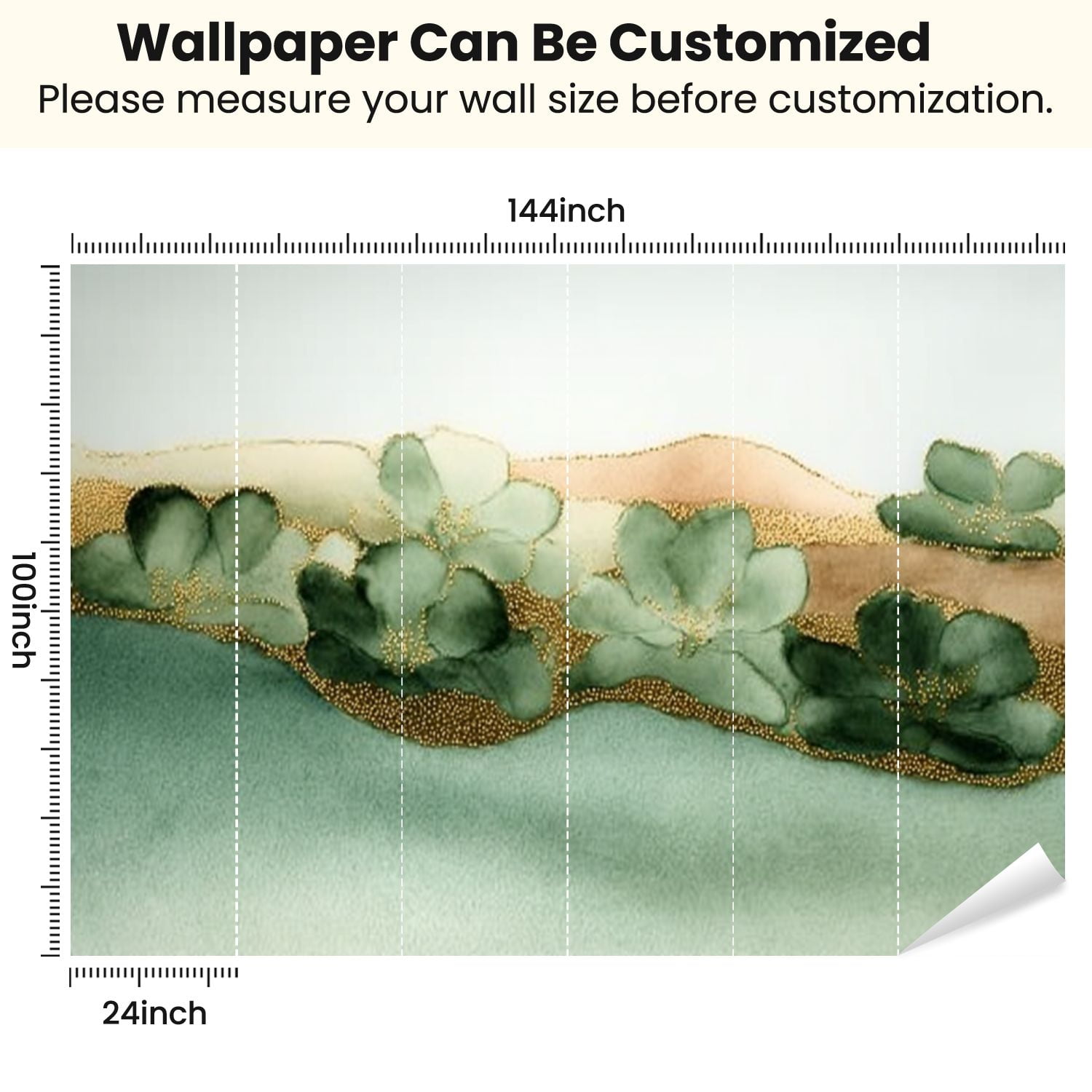 Peel and Stick Wallpaper Sage Green Abstract Green Minimalist Modern Beige Gold Green Green Modern Art Wall Mural Decor Self Adhesive and Removable 100in x 144in