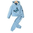 thumbnail image 2 of KYAIGUO kids Baby Girls Tracksuit Outfit Spring Fall Butterfly Printing Hooded Sweatshirt Pullover Tops Jogger Pants 2PCS Set for 3-10 Years, 2 of 9