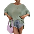 thumbnail image 2 of Liacowi Women Juniors Knitted Shirt 3/4 Sleeve Round Neck Pullover Tops Loose T-Shirts, 2 of 9