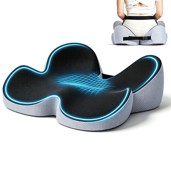 WANALIT Seat Cushion, Breathable Butterfly Memory Foam Coccyx Cushion, Adjustable Back Strap, Tailbone & Sciatica Pain Relief Pad for Long Sitting - Car, Desk, Wheelchair(Black)