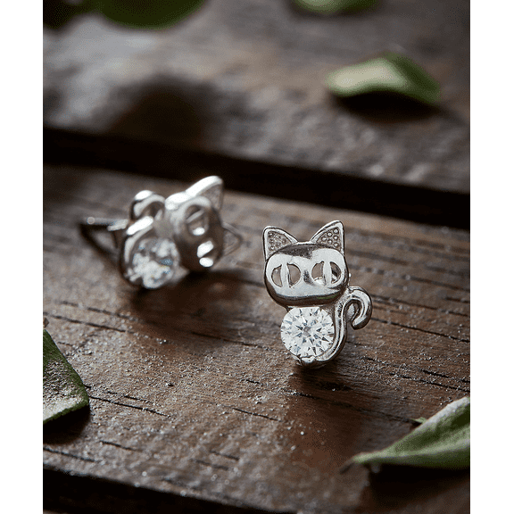Sterling Silver Crystal Cat Earrings