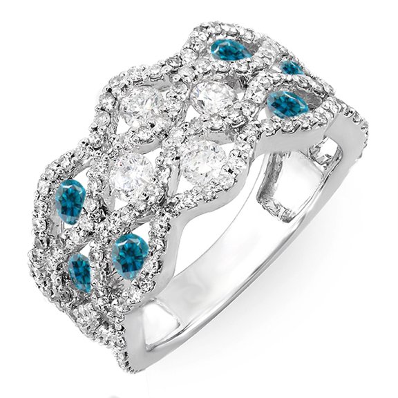 Dazzlingrock Collection 2.00 Carat (ctw) 14k Round White & Blue Diamond Ladies Cocktail Right Hand Ring 2 CT, White Gold, Size 5.5
