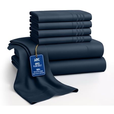 Lux Decor Full Bed Sheets - 6 Piece Ultra-Soft Microfiber Sheets Set Deep Pocket Fitted Sheet Flat Sheet & 4 Pillowcases Breathable Hotel Luxury OEKO-TEX Certified Navy Blue