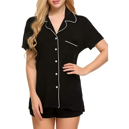 

Pajamas Set Short Sleeve Sleepwear Womens Button Down Nightwear Soft Pj Lounge Sets