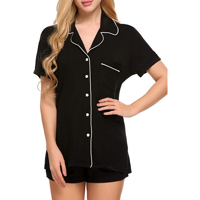 Conjunto de pijamas de manga corta para mujer, con botones, ropa de dormir suave, conjuntos de salón Pj Adepaton WRMH-1059-1