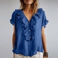 thumbnail image 2 of Ihhxva Women Cotton Tops Loose Fit Summer V-Neck Ruffle Blouse Casual Linen Top Flowy Boho Chic Beach Vacation Tunic S-2XL, 2 of 9