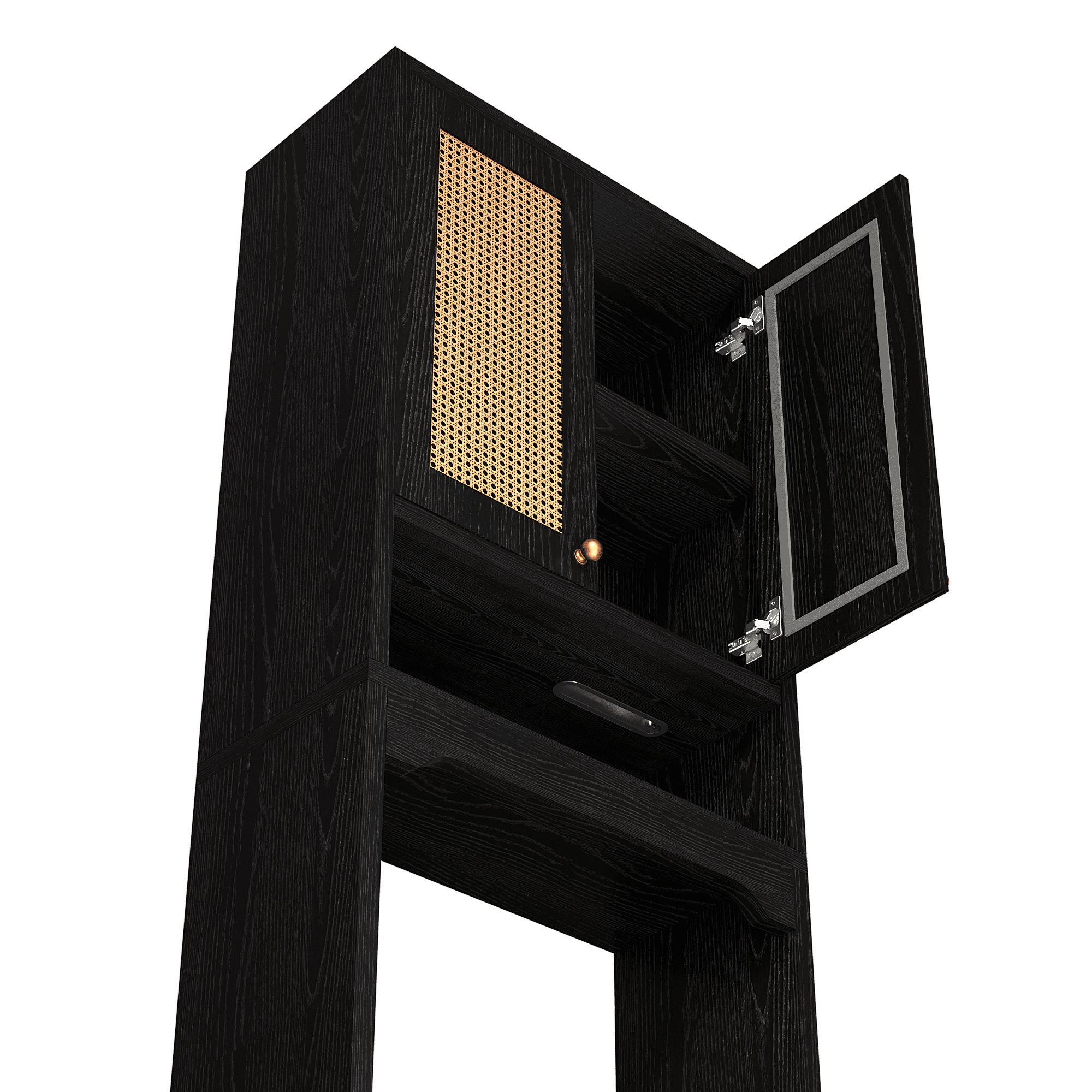 Mintazer Farmhouse Over The Toilet Storage Cabinet, Freestanding Bathroom Organizer Toilet Rack with 2 Rattan Doors, Black