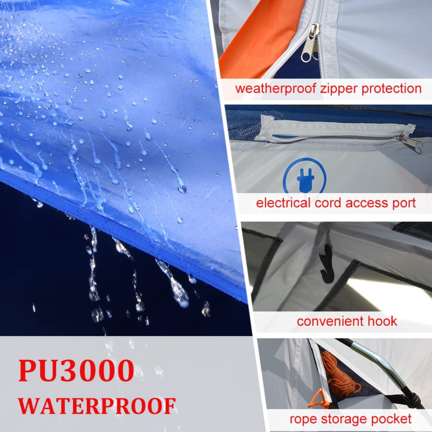 ASTRAEA 10 Person Tent for Camping, Large Waterproof Multi Room Family Tents with Skylight & Removable Rainfly, Easy Setup