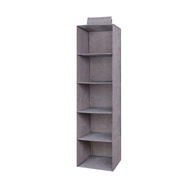 Bearachild Bolsa colgante de almacenamiento para guardarropa, organizador de ropa y zapatos de lino y algodón, caja de ropa interior Almacenamiento y organización del hogar Gris 5 capas