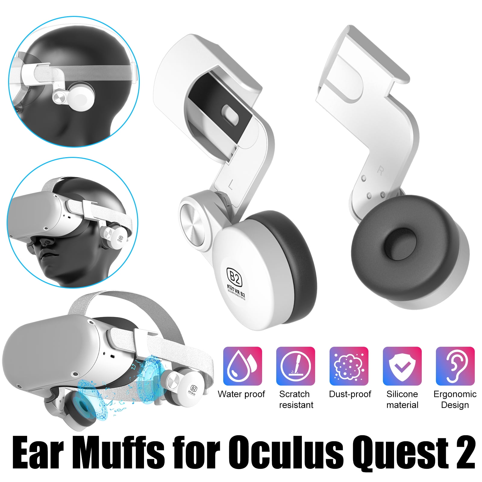 Adjustable Ear Muffs Fit for Oculus Quest 2, EEEkit Sound Earmuffs