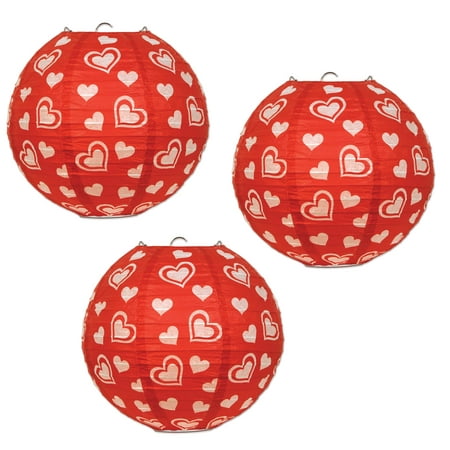 Beistle Heart Paper Lanterns, 91/2-Inch, Red/White