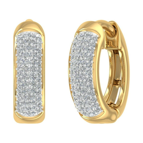 10K Yellow Gold Round Diamond Ladies Huggies Hoop Earrings (1/4 Carat) (SI1-SI2 Clarity)