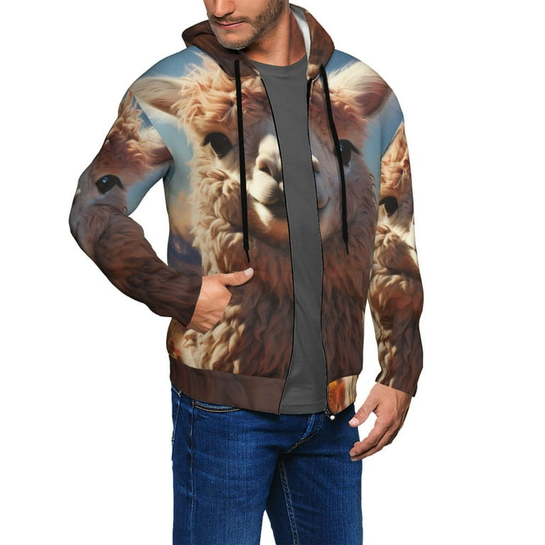 Naloa Fluffy Alpaca Mountain Meadow Men's Hoodies, Zip up Hoodie