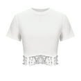 thumbnail image 3 of fatyb Womens Ribbed Crop Tops with Sequin Fringe Sparkly Short Sleeve Tshirts Round Neck Knit Tee Tops, 3 of 7