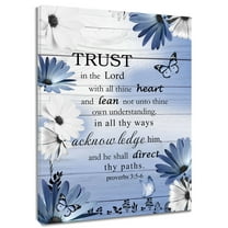 HVEST Vintage Blue Floral Wall Art Daisy Flower and Bible Verse Canvas Wall Art Farmhouse Wooden Board Wall Decor for Living Room Bedroom Home, 8 X 10 inches