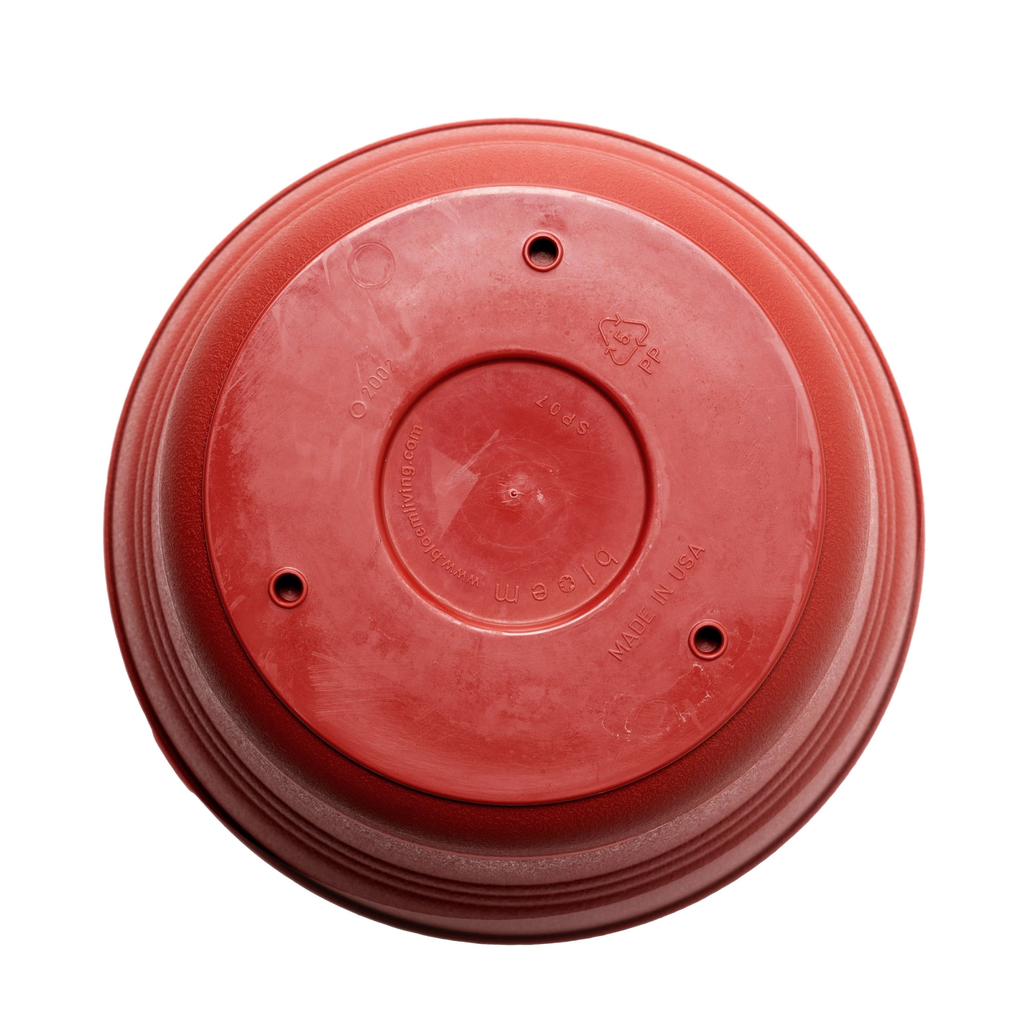 Bloem Saturn 12" Round Resin Planter with Snap-in Saucer for Indoor and Outdoor Gardening, Burnt Red