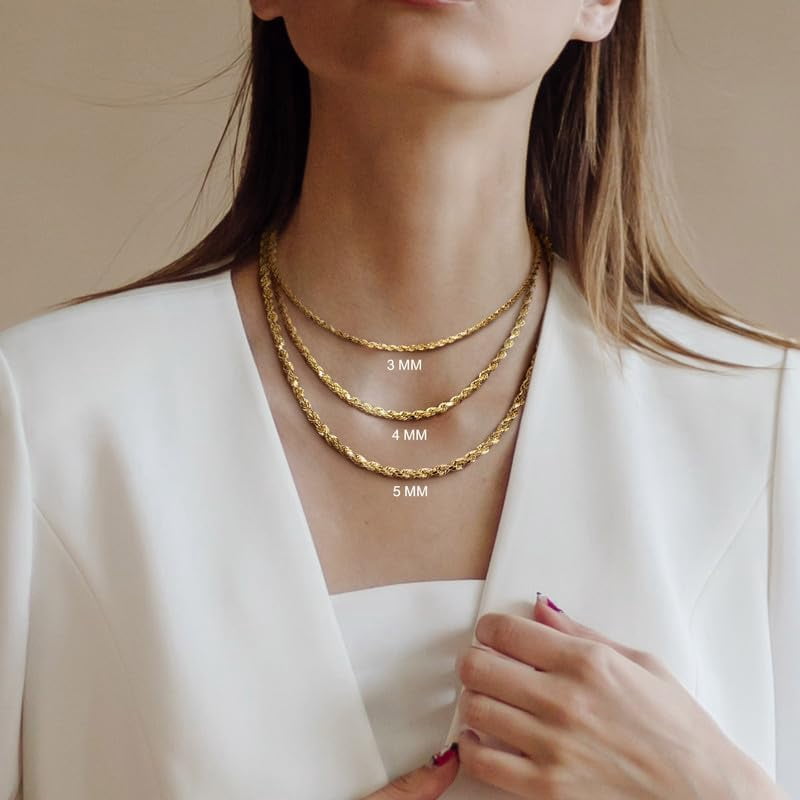 Gold Rope Chain Necklace for Men & Women – 100% Real 10k or 14k Gold, Lightweight, Premium Craftsmanship