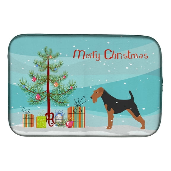Airedale Terrier Merry Christmas Tree Dish Drying Mat