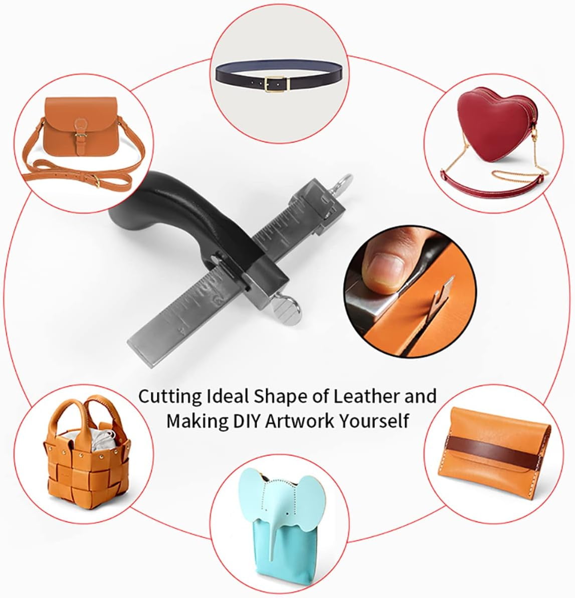 ABPETE Strap Cutter Leather Tools Sharp Leather Strap String Belt Cutter Adjustable DIY Hand Cutting Tool with 2 Blades Craft Leather Cutter Tools for Bag Straps Leathercraft Accessories