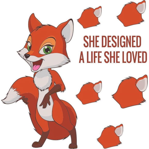 DIY Girls Bedroom Vixen Decoration Inspirational Quotes Design 20" x 20" Vinyl Home Wall Lettering Decal - She Designed A Life She Loved | Removable Kids Bedroom Female Lady Fox Wall Decor Sticker