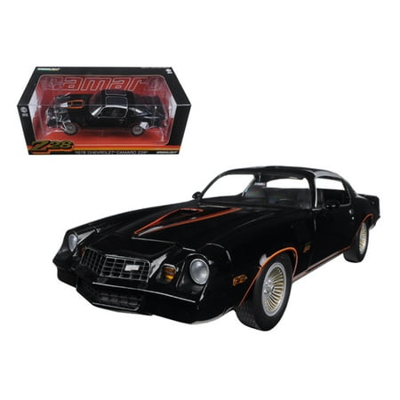 Camaro Iroc Z 1978 Chevrolet Camaro Z/28 Black with Orange Stripes & Black Interior 1/18 Diecast Model Car by Greenlight ()