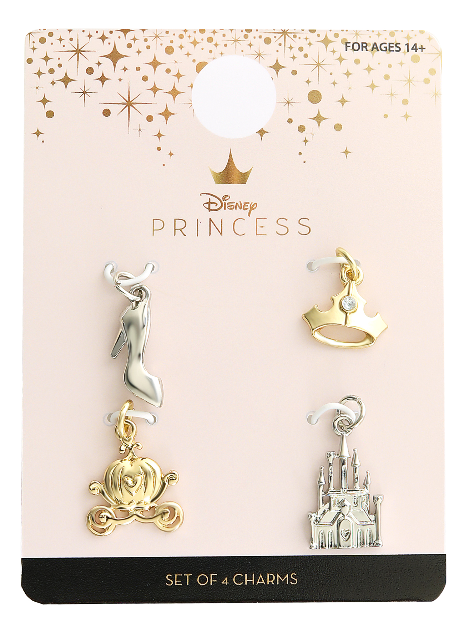 Disney, Princess Silver and Gold-Tone Metal, Light weight Charm Set, Girl's/Tween 4-Piece