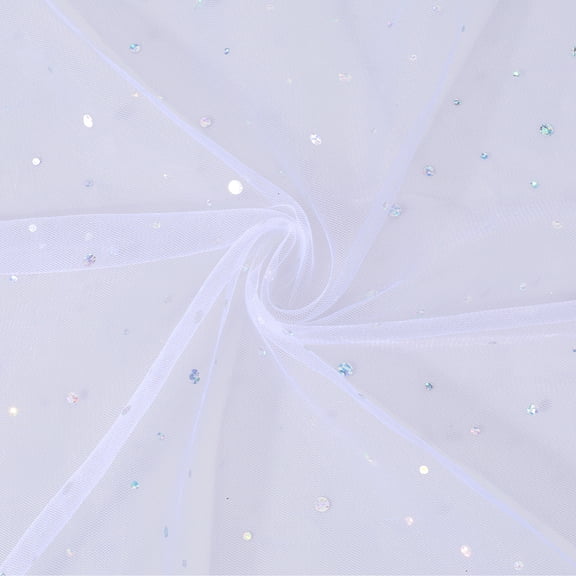 1.09 Yards 59 Inch White Sequin Mesh Sheer Paillette Sparkle Organza Glitter Tulle Transparent Lace Shiny Polyester Fabric DIY