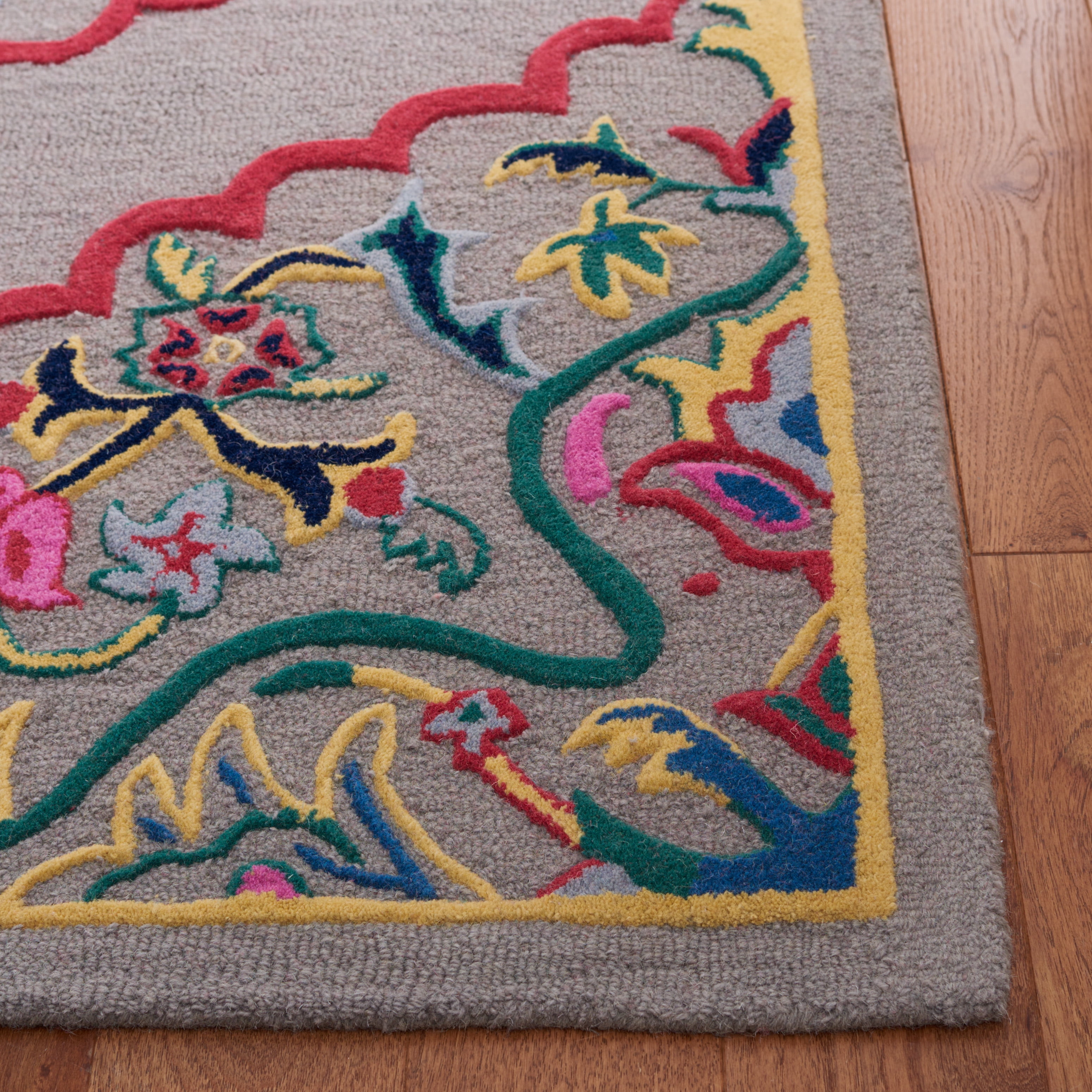 SAFAVIEH Bellagio Rio Floral Wool Runner Rug, Dark Gray/Multi, 2'3" x 11'