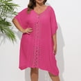 thumbnail image 5 of Beach Cover Ups for Women Top - Soft Crochet Knit Batwing Sleeve Boho Dresses Hollow Out Summer Swimwear Cover Up Hot Pink, One Size, 5 of 7