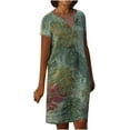 thumbnail image 2 of Qiopertar Mode Femmes Été Décontracté Manches Courtes Col en V Robe Imprimée Florale Grandes Économies de Vacances! Moins de 5$ jusqu'à 90 % de Réduction, 2 of 5
