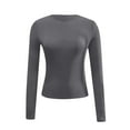 thumbnail image 4 of Womens Long Sleeve Tops Crew Neck Stretch Fitted Layer Tee Shirts Gray XL, 4 of 4