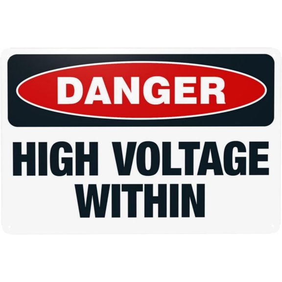 High Voltage Within Warning Sign, Security Safety Metal Signs, Vintage Caution Poster Wall Decor for Business Office Home Street Road Custom Use 12 x 8 Inch