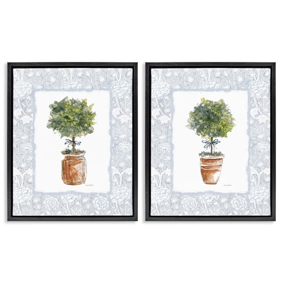 Stupell Industries Potted Topiary Plants 2 Piece Black Framed Floater Canvas Set, design by Carol Robinson