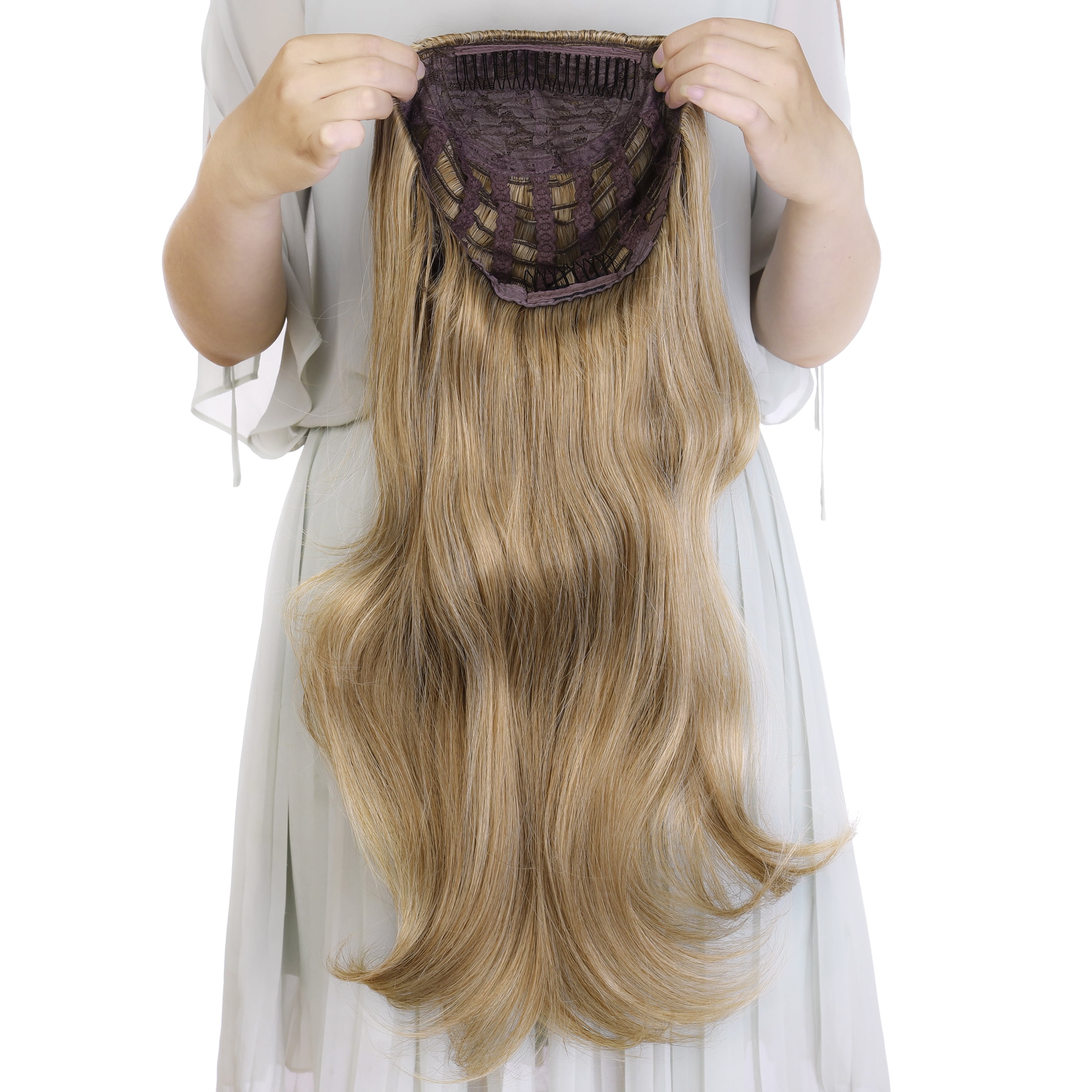Silike 24" Long Wavy Clip in Half Head Tied Wig Premium Japanese Synthetic Fibers Hair Extensions for Women, 210g, Natural Looking Voluminous Waves for Added Length & Thickness, Heat Resistant