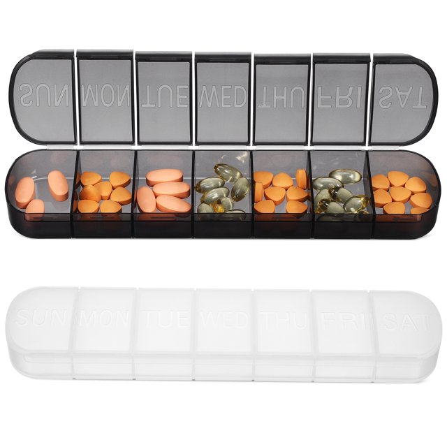 2 Pcs Weekly Pill Organizer Pill Box Divided Compartment Pill Organizer Vitamin Case Portable Pill Holder