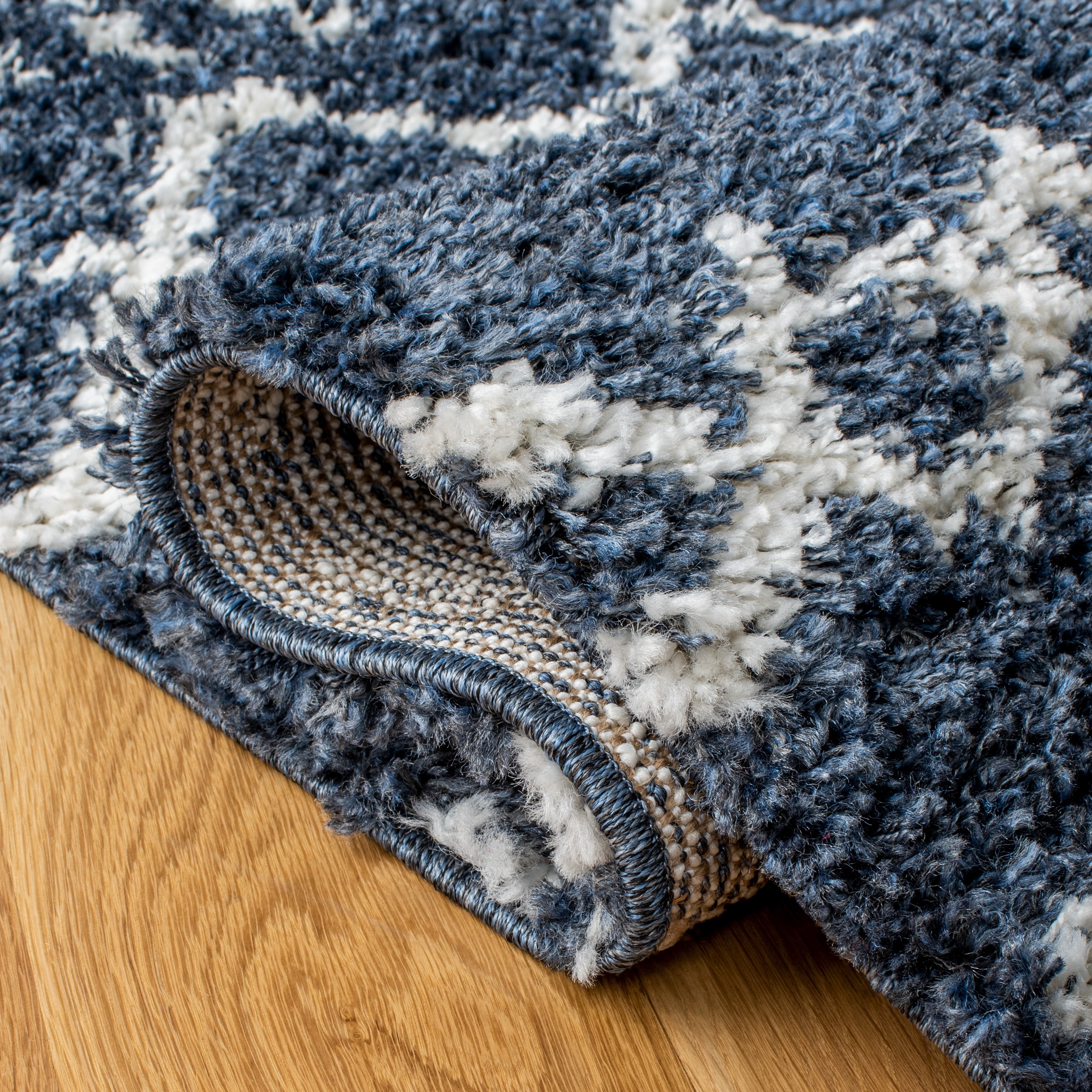 Safavieh Arizona Teagan Geometric Shag Area Rug, Slate Blue/Ivory, 6' x 8'