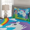 thumbnail image 2 of Ambesonne Fantasy Quilted Coverlet 3 Pcs, Unicorn with Rainbow, Queen Size, Multicolor, 2 of 4