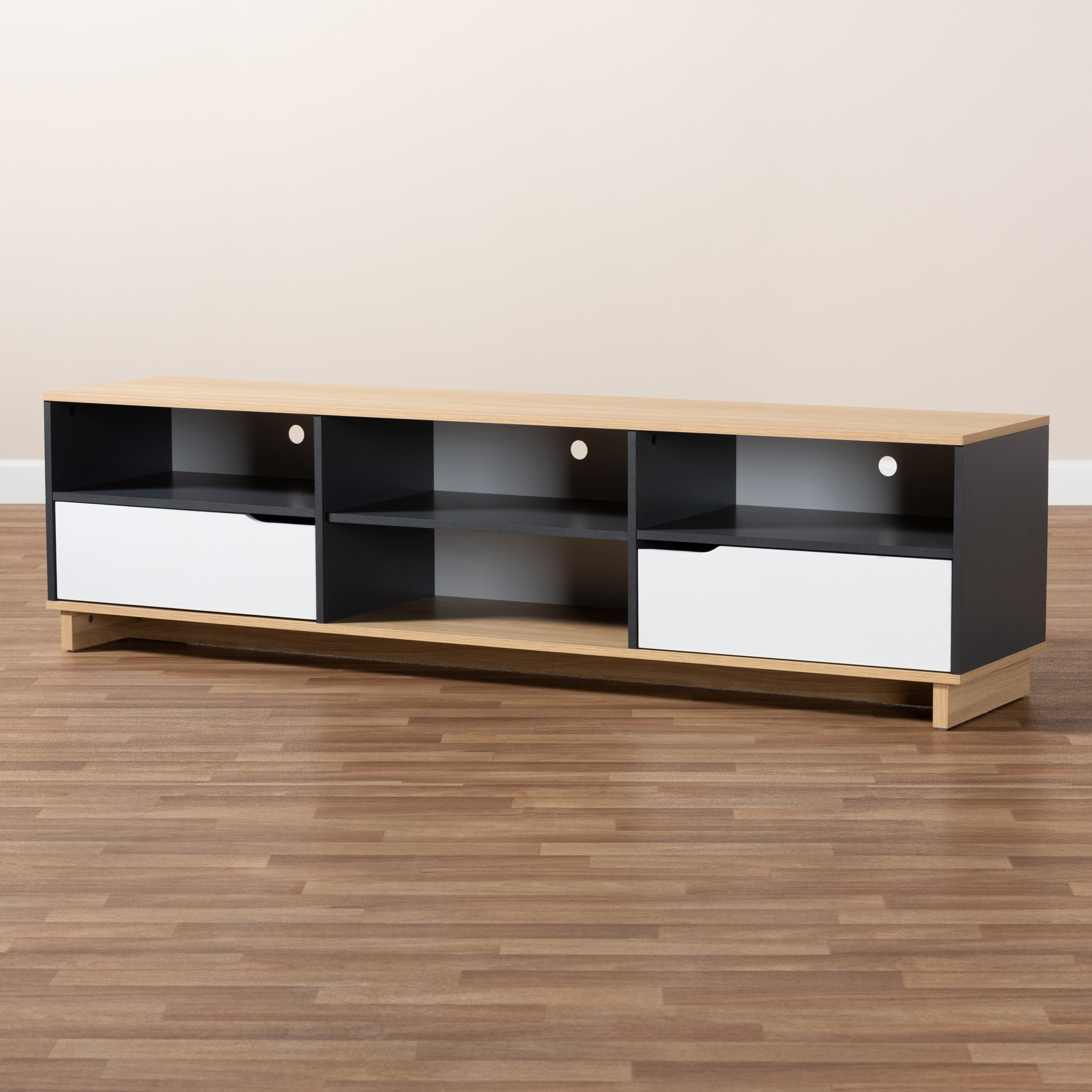 Baxton Studio Reed Mid-Century Modern Multicolor 2-Drawer Wood TV Stand