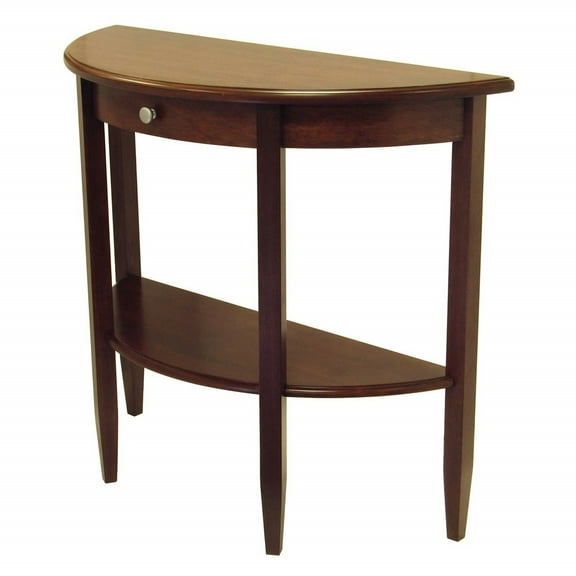 Half Moon Console Table with Drawer & Shelf - Entryway Hallway Table - Antique Walnut Finish