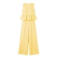thumbnail image 7 of BRELIL Women's Two Piece Plaid Sets Round Neck Sleeveless Peplum Top Wide Leg Pants Boho Casual 2 Piece Outfits Summer Matching Lounge Travel Tracksuit, Yellow XS, 7 of 7